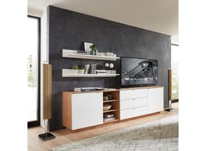 4066075139997 - TV Sideboard Set mit Wandregalen Fernsehschrank Eiche mit weiß Breite 240 cm CUST-36 - weiß