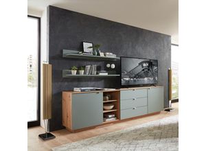 4066075140009 - Lomadox - tv Sideboard Set mit Wandregalen Fernsehschrank Eiche mit grün Breite 240 cm CUST-36 - grün