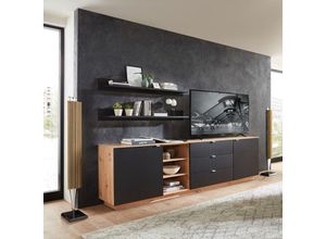 4066075140016 - Lomadox - tv Sideboard Set mit Wandregalen Fernsehschrank Eiche mit schwarz Breite 240 cm CUST-36 - schwarz