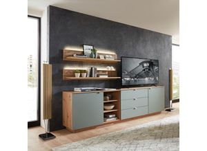 4066075140030 - Lomadox - tv Sideboard Set mit Wandregalen Fernsehschrank Eiche mit grün Breite 240 cm CUST-36 inkl led Beleuchtung - grün