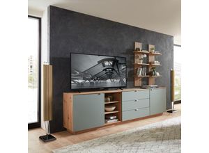 4066075140092 - Lomadox - tv Sideboard Set mit Wandregalen Fernsehschrank Eiche mit grün Breite 240 cm CUST-36 - grün