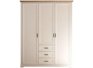 4066075140184 - 3-trg Kleiderschrank 3 Schubkästen Landhausstil Pine weiß mit Eiche JASPER-78 - weiß