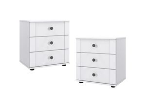4066075140757 - Lomadox - Nachttisch 2er Set je 3 Schubladen weiß CROPANI-43 - weiß