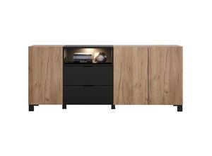 4066075141419 - Sideboard mit Beleuchtung 3 Türen Eiche schwarz matt KEMBA-19 - braun