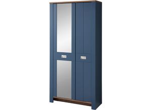 4066075141464 - Lomadox - Garderobenschrank matt blau mit Eiche mit Spiegel DEVON-36 Landhausstil 98 cm breit 2-türig - blau