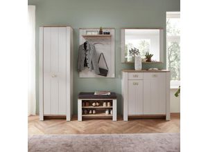 4066075142034 - Garderoben Set mit Schuhschrank und Spiegel hellgrau im Landhausstil mit Eiche DEVON-36 - grau