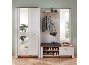 4066075142089 - Garderoben Set mit Schrank und Spiegel hellgrau im Landhausstil mit Eiche DEVON-36 - grau