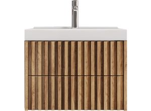 4066075142119 - Lomadox - Waschtisch 80 cm 2 Schubkästen Eiche DESIO-107 - braun