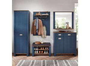 4066075142218 - Lomadox - Garderoben Set mit Schuhschrank und Spiegel blau im Landhausstil mit Eiche DEVON-36 - blau