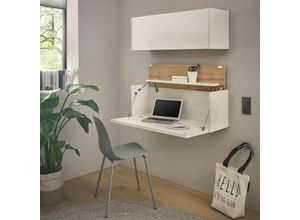 4066075142713 - Homeoffice Set weiß mit Eiche CRISP-61 modern 2-teilig mit Hängesekretär - weiß