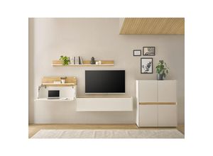 4066075142737 - Wohnwand weiß mit Eiche CRISP-61 modern 4-teilig mit Homeoffice-Lösung - weiß