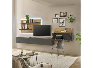 4066075142980 - Wohnwand anthrazit mit Eiche CRISP-61 modern 4-teilig mit Homeoffice-Lösung - anthrazit