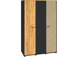 4066075143406 - Kleiderschrank 3-türig schwarz mit Eiche und sandfarben CASPER-131