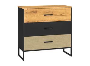 4066075143451 - Lomadox - Kommode mit 3 Schubladen schwarz mit Eiche und sandfarben CASPER-131 - schwarz