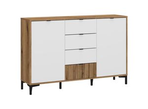 4066075143697 - Sideboard Eiche mit weiß und Lamellenoptik 135 cm breit RISBY-129 - braun