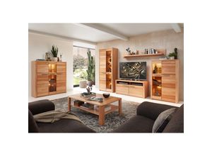 4066075143888 - Wohnzimmer Set mit Highboard Beleuchtung Front Kernbuche massiv NEWTON-36 - braun