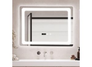 4066075144526 - Badspiegel mit LED Beleuchtung Casoli 60x90cm silber mit Uhr Touch-Schalter 3 Farben