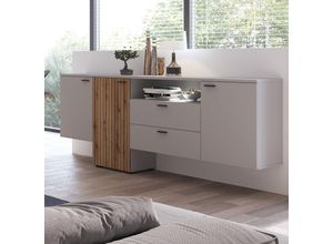 4066075145776 - Lomadox - Sideboard 205cm mit Beleuchtung grau mit Eiche Rillenoptik ASHBURTON-129 - grau