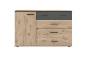 4066075148067 - Kommode 130 cm 5 Schubladen BRADFORD-43 Eiche mit graphit - braun