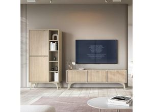 4066075153313 - Lomadox - Wohnwand beige Fronten mit Fischgrätenmuster FAREHAM-160 2-teilig - beige
