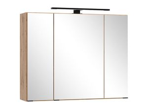 4066075155300 - Lomadox - Spiegelschrank 80cm Eiche LED-Beleuchtung LIVINGSTON-03 - braun