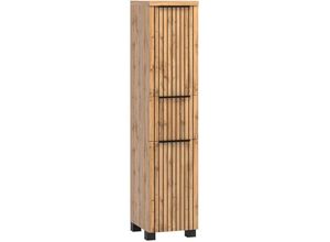 4066075155454 - Lomadox - Midischrank 30cm Eiche mit gestreifter Front LIVINGSTON-03 - braun