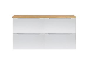 4066075156734 - Lomadox - Badezimmer Waschtischschrank 120cm in weiß Hochglanz mit Eiche AMARILLO-147-WHITE - weiß