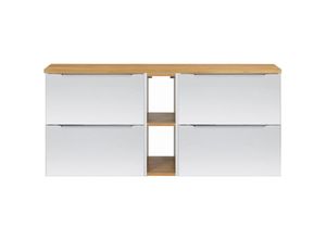 4066075156741 - Lomadox - Badezimmer Waschtischschrank 140cm in weiß Hochglanz mit Eiche AMARILLO-147-WHITE