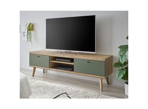 4066075158899 - Wohnzimmer TV-Lowboard 160cm in Eiche mit grün AVEZZANO-61 Modern