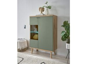 4066075159414 - Wohnzimmer Vitrine in Eiche mit grün AVEZZANO-61 Modern inkl Beleuchtung - grün