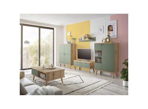 4066075159810 - Wohnzimmer komplett Set in Eiche mit grün AVEZZANO-61 Modern 5-teilig - grün 4066075159810 - Wohnzimmer komplett Set in Eiche mit grün AVEZZANO-61 Modern 5-teilig - grün