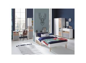 4066075162636 - Jugendzimmer Set 5-teilig FAIRFAX-133 mit Jugendbett 120x200cm in weiß mit Eiche und grau