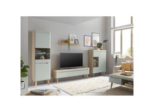 4066075162858 - Wohnzimmer Möbel in Grün Matt mit Eiche STOCKTON-61 5-teilig inkl Couchtisch - grün