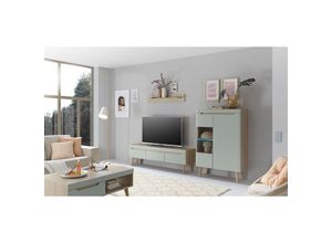 4066075163190 - Wohnwand in Grün Matt mit Eiche STOCKTON-61 4-teilig inkl Couchtisch - grün