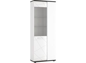 4066075163381 - Vitrine mit Beleuchtung weiß Hochglanz mit Eiche schwarz VISALIA-129 - weiß