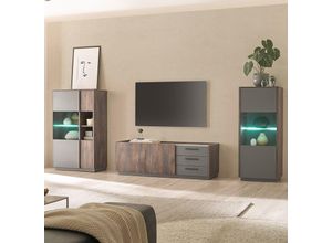 4066075168171 - Wohnwand Eiche mit anthrazit LAFAYETE-61 Modern 3-teilig - braun