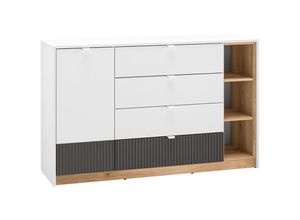 4066075171379 - Sideboard 138cm weiß mit Eiche und graphit TIMARU-131 - weiß