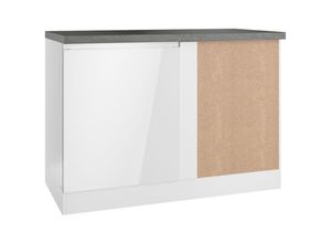 4066075174011 - Lomadox - Eckunterschrank 120 cm in Hochglanz weiß Arbeitsplatte Betonoptik MARSEILLE-03 - weiß