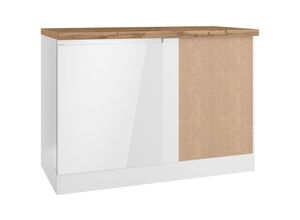 4066075174028 - Lomadox - Eckunterschrank 120 cm in Hochglanz weiß Arbeitsplatte Eiche MARSEILLE-03 - weiß