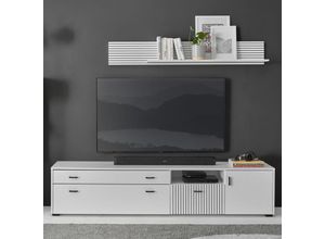 4066075174653 - Wohnzimmer Set 200cm tv Lowboard und Wandboard weiß matt schwarz gerillt HUNTER-61 - weiß