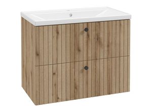 4066075175940 - Lomadox - Waschtischunterschrank mit Waschbecken 80 cm Eiche RIVA-107 - braun