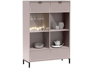 4066075177128 - Highboard Vitrine in Kaschmir beige mit Rillenoptik LAURO-161 - beige