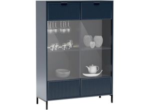 4066075177135 - Highboard Vitrine in Indigo blau mit Rillenoptik LAURO-161 - blau