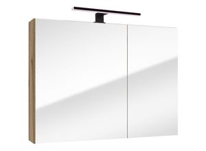 4066075177821 - Lomadox - Spiegelschrank 80 cm Eiche mit led Beleuchtung RIVA-107 - braun