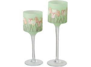 4066076210756 - Windlicht Tulipa 2 teilig (Kerzenhalter aus Glas mit Blumenmuster) - Boltze