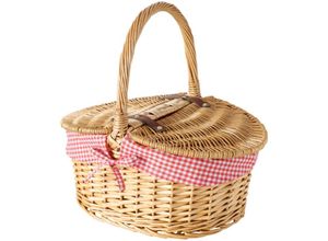 4066076330201 - Boltze Gruppe - Picknickkorb aus Weide denya karierter Stoff 47 x 34 x 42 cm