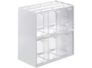 4066143099925 - Schüttenkasten Set 267 x 292 x 150 mm weiß mit 6 Schütten (09 Liter glasklar   transparent) Mehlschütte für Oberschränke ab 300 mm Korpusbreite