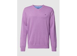 4066227755136 - FYNCH-HATTON® Pullover V-Ausschnitt Stickerei für Herren lila XL