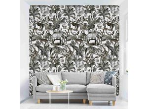 4066332014371 - Micasia - Fototapete - Elefanten Giraffen Zebras und Tiger Schwarz-Weiß mit Braunton Größe HxB 192cm x 192cm Material Vlies Smart