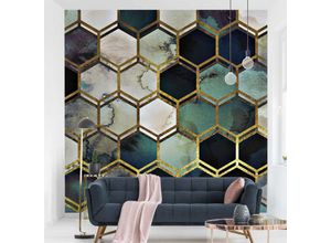 4066332115269 - Micasia - Fototapete - Hexagonträume Aquarell mit Gold Größe HxB 192cm x 192cm Material Vlies Smart